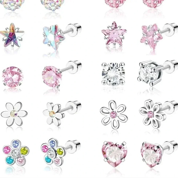 12Pairs Hypoallergenic Earrings for Girls Women Surgical Steel Screw Back Earrin - Picture 3 of 6